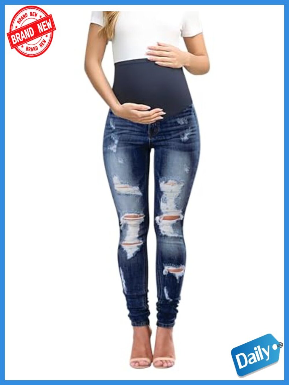 Maternity Over The Belly Skinny Jeans High Waisted Ripped Stretch Pockets